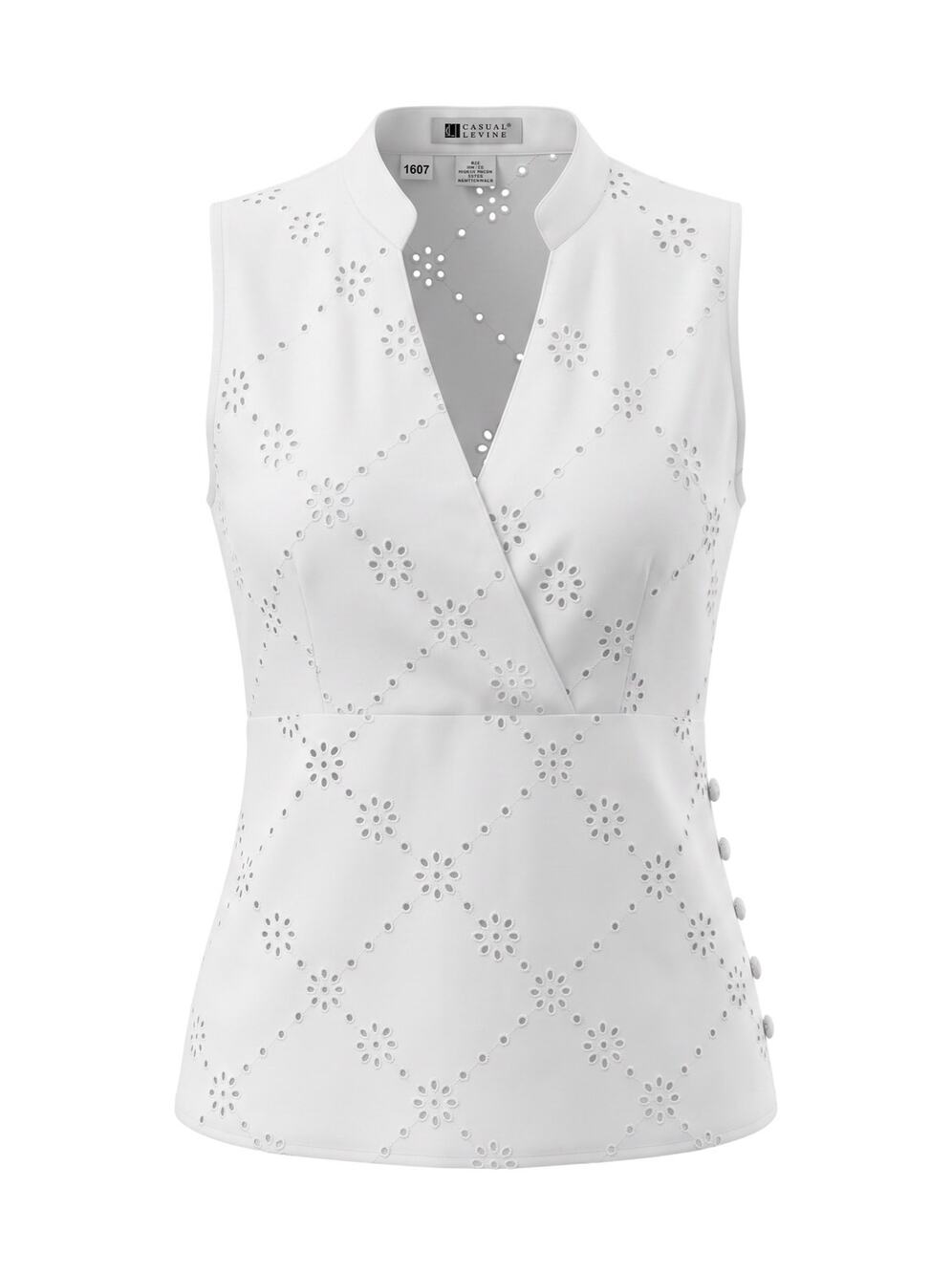 Carole Little Women's XL White Linen Faux Wrap Mandarin Collar Cottagecore Top